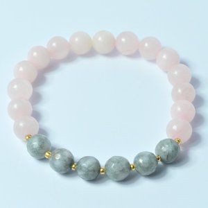 GEMSTONE | Rose Quartz Zebra Gray Agate Pink Beaded Bracelet